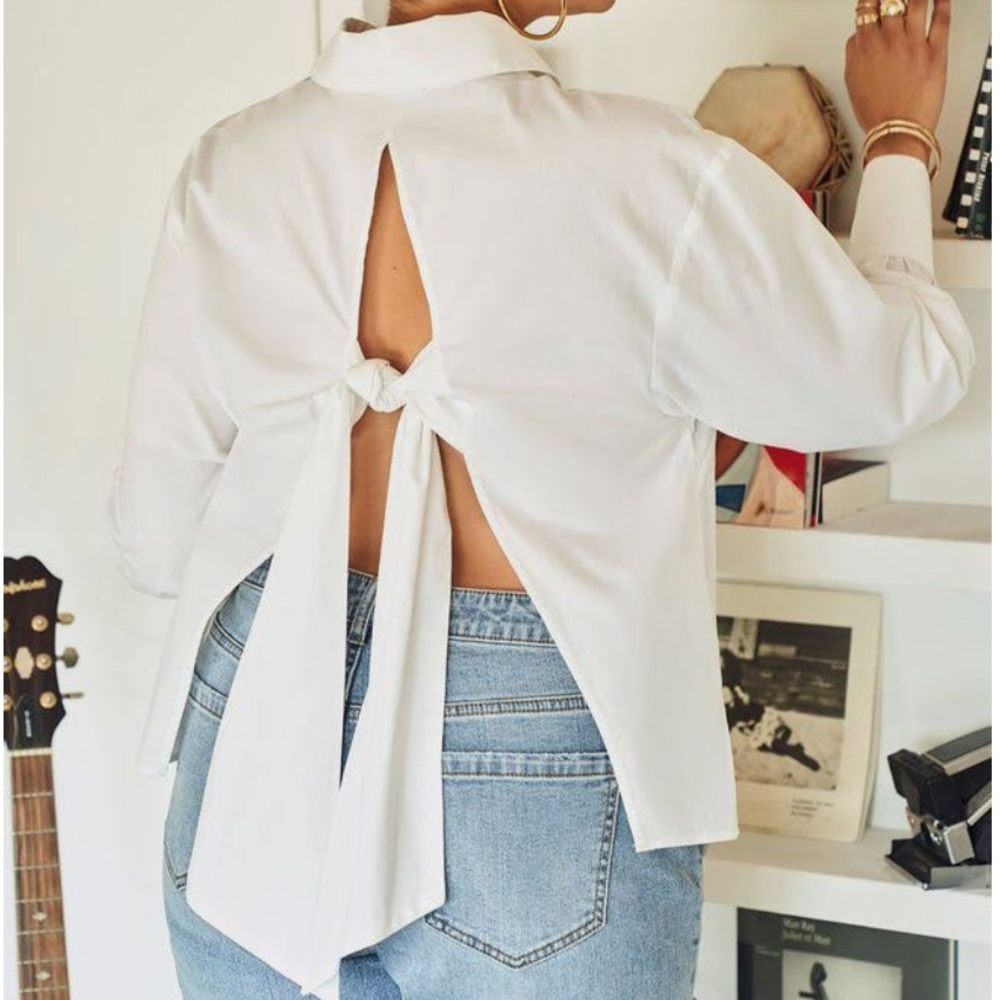 Eloquii Open Tie Back Button Down